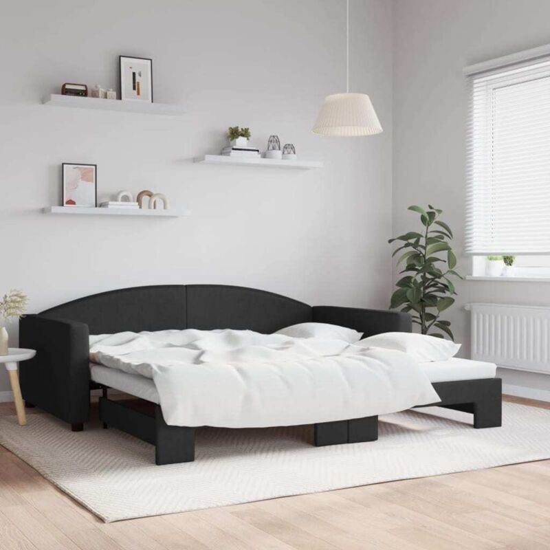 Tagesbett Ausziehbar Schwarz 100x200 Cm Stoff Vidaxl