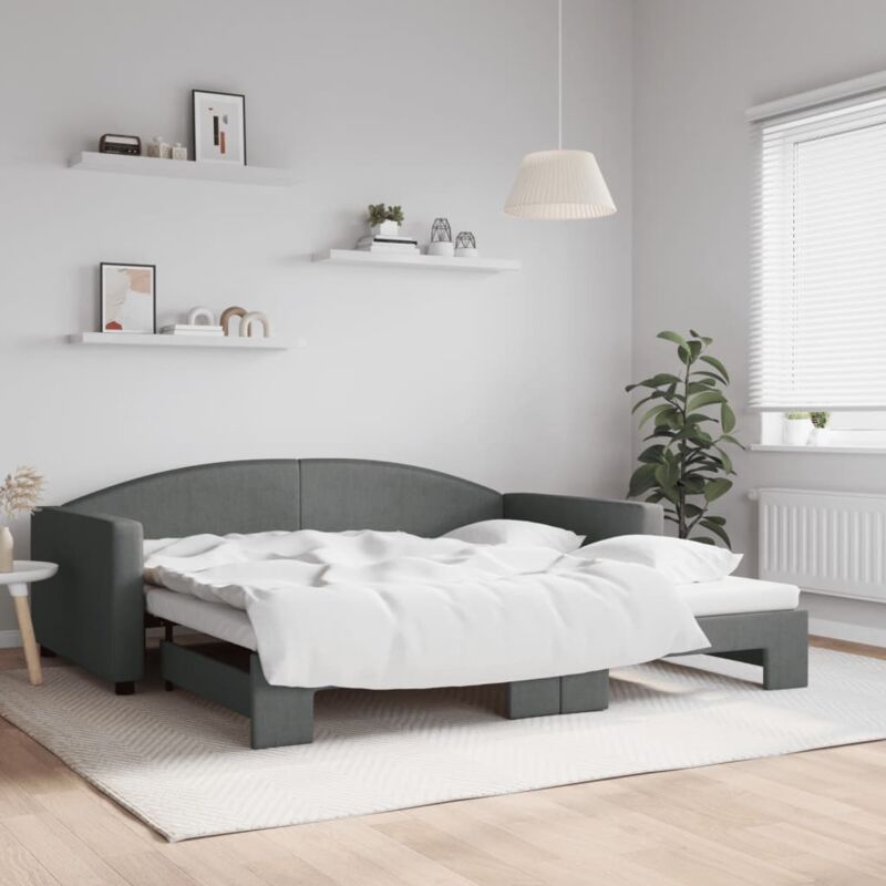 Tagesbett Ausziehbar Dunkelgrau 100x200 Cm Stoff Vidaxl