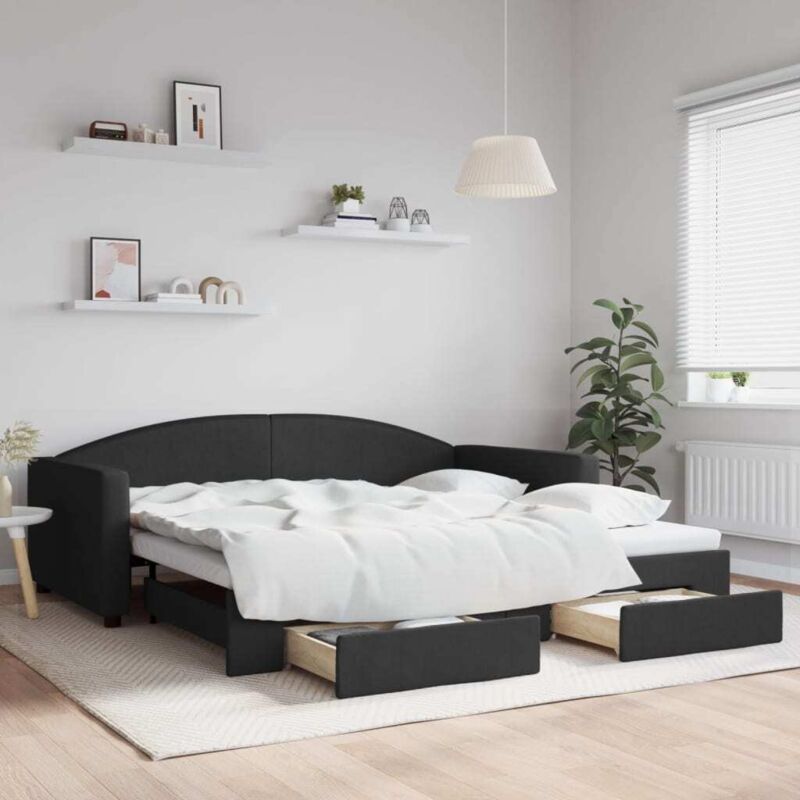 Tagesbett Ausziehbar Mit Schubladen Schwarz 100x200 Cm Stoff Vidaxl