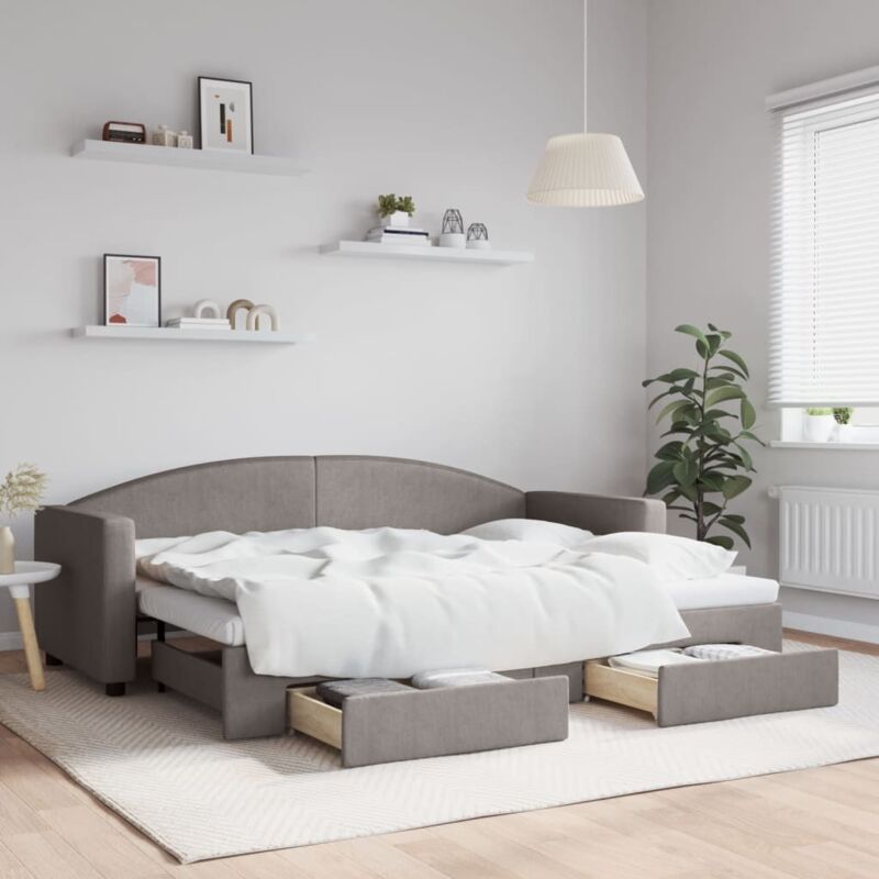 Tagesbett Ausziehbar Mit Schubladen Taupe 80x200 Cm Stoff Vidaxl