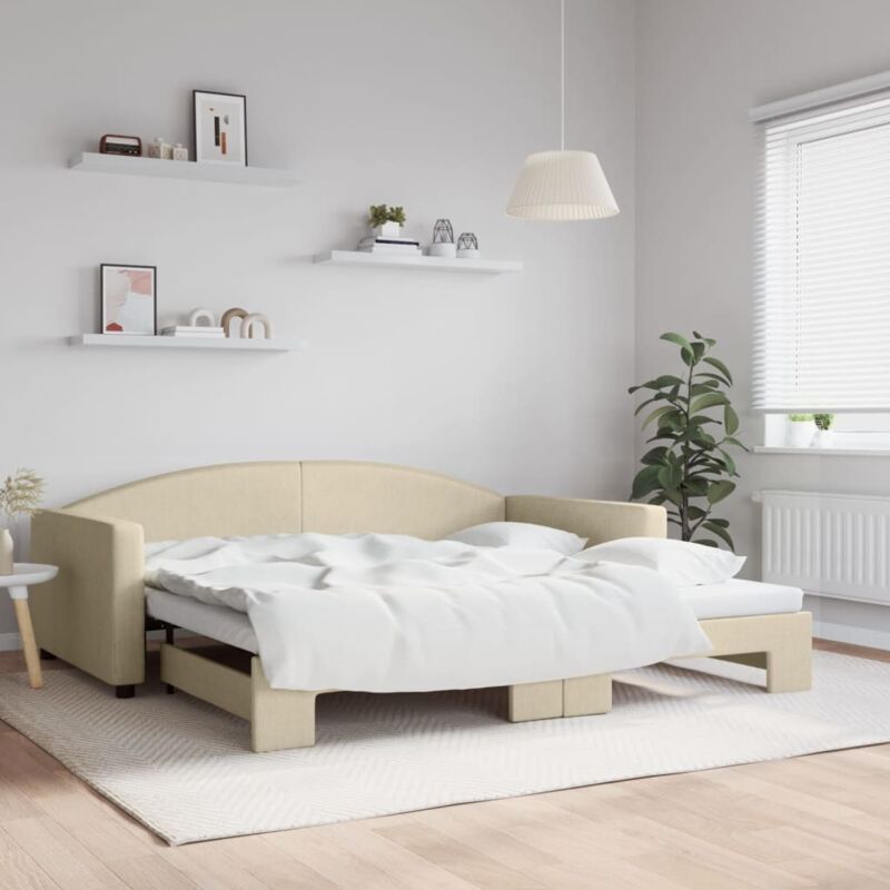 Tagesbett Ausziehbar Creme 100x200 Cm Stoff Vidaxl