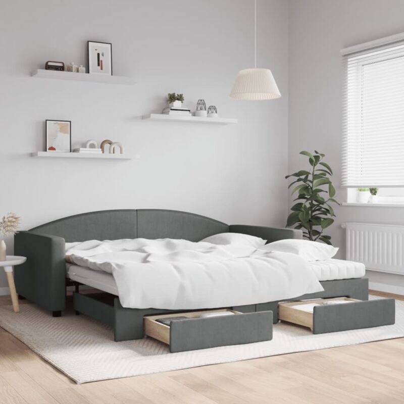 Tagesbett Ausziehbar Mit Schubladen Dunkelgrau 100x200 Cm Stoff Vidaxl