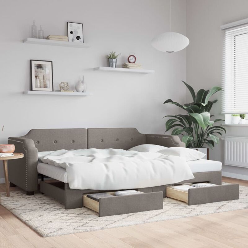 Tagesbett Ausziehbar Mit Schubladen Taupe 90x200 Cm Stoff Vidaxl