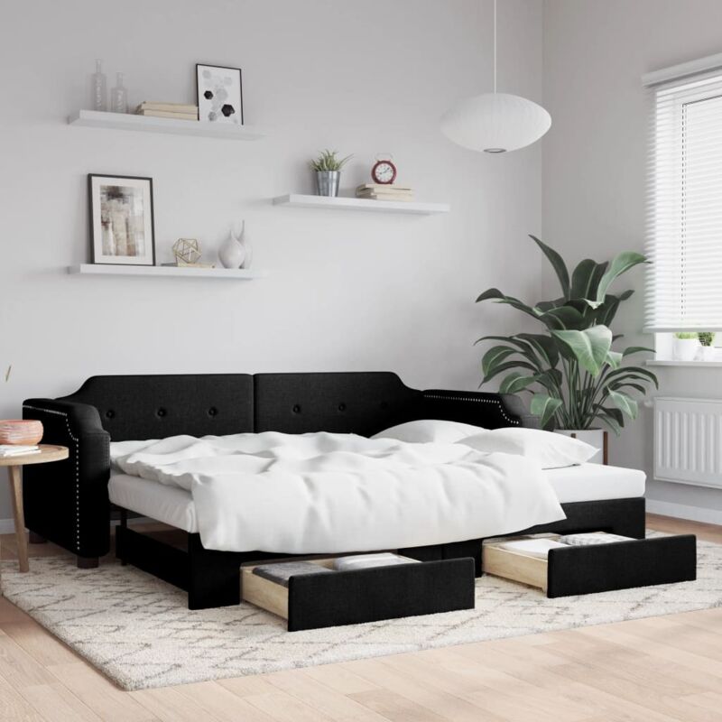 Tagesbett Ausziehbar Mit Schubladen Schwarz 90x200 Cm Stoff Vidaxl