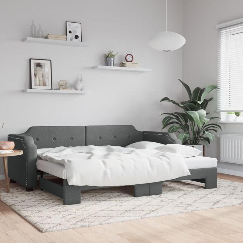 Tagesbett Ausziehbar Dunkelgrau 80x200 Cm Stoff Vidaxl