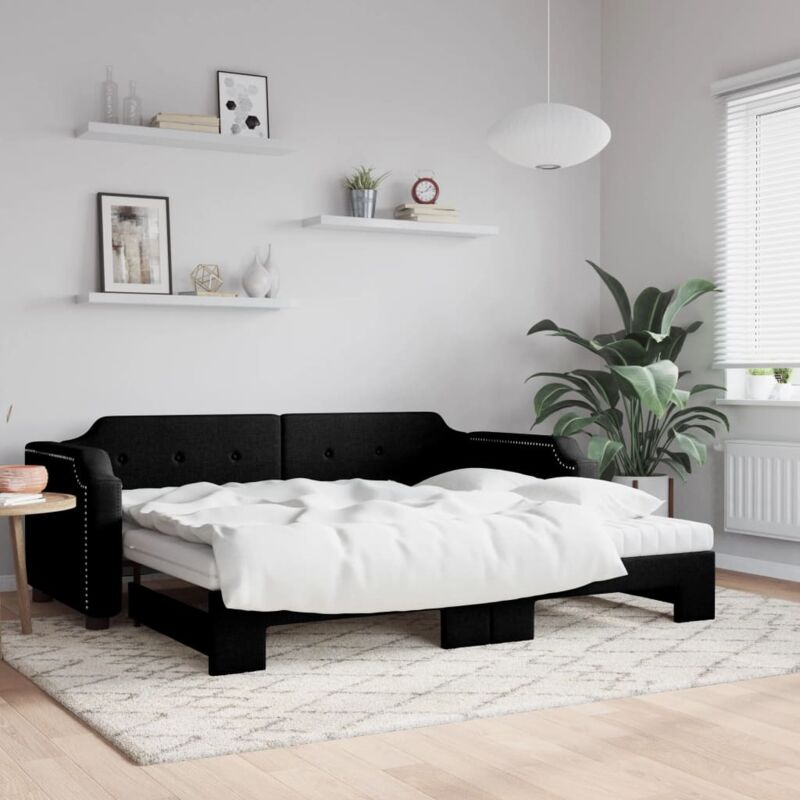 Tagesbett Ausziehbar Mit Matratzen Schwarz 90x200 Cm Stoff Vidaxl