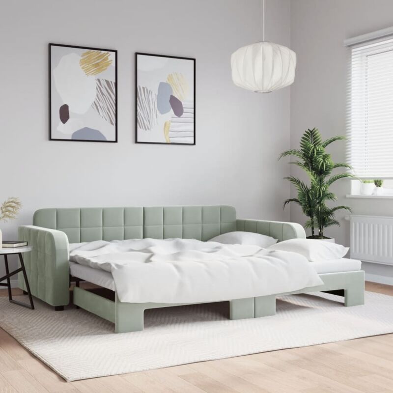 Tagesbett Ausziehbar Hellgrau 90x190 Cm Samt Vidaxl