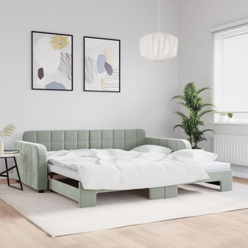 Tagesbett Ausziehbar Hellgrau 100x200 Cm Samt Vidaxl