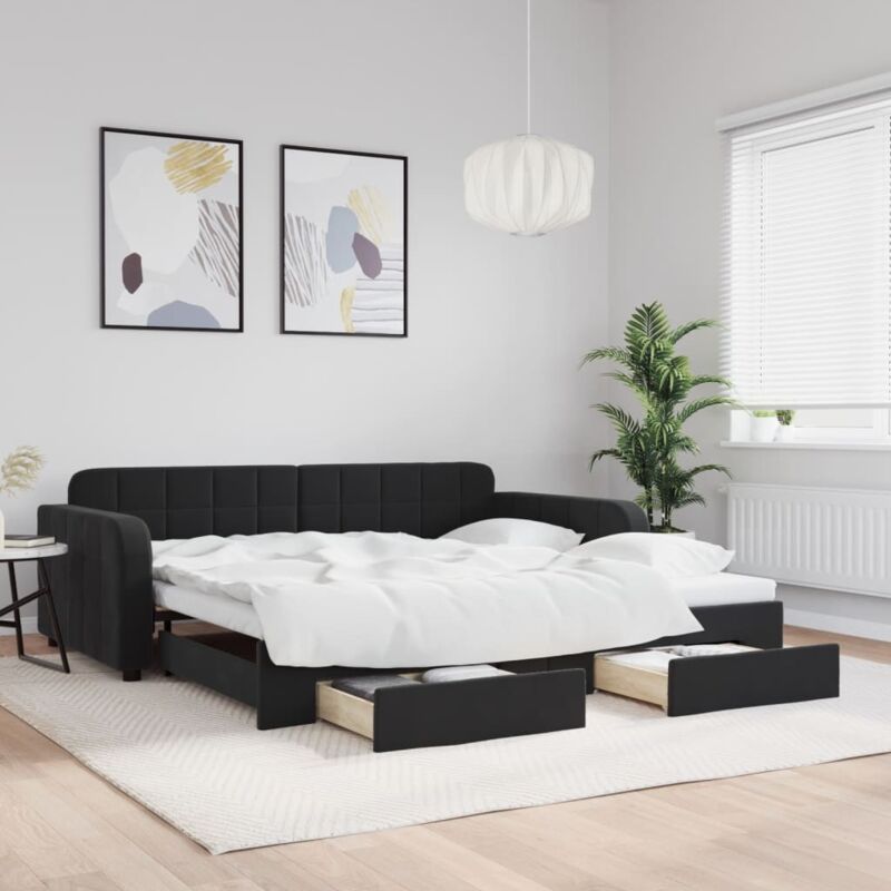 Tagesbett Ausziehbar Mit Schubladen Schwarz 100x200 Cm Samt Vidaxl