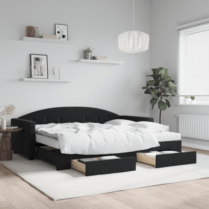 Tagesbett Ausziehbar Mit Schubladen Schwarz 90x190 Cm Samt Vidaxl