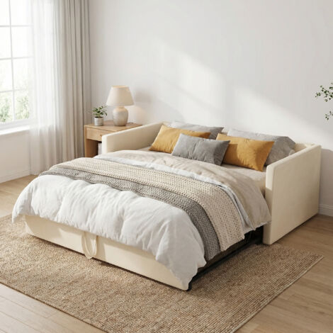 Tagesbett Gästebett Ausziehbar 90 bis 180x200 cm - 2-Sitzer Schlafsofa Samt - Lattenrost - Beige(90x200/180x200cm, Grau)
