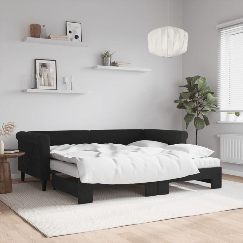 Tagesbett Ausziehbar Mit Matratzen Schwarz 90x190 Cm Samt Vidaxl