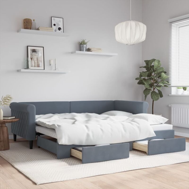 Tagesbett Ausziehbar Mit Schubladen Dunkelgrau 90x200 Cm Samt Vidaxl