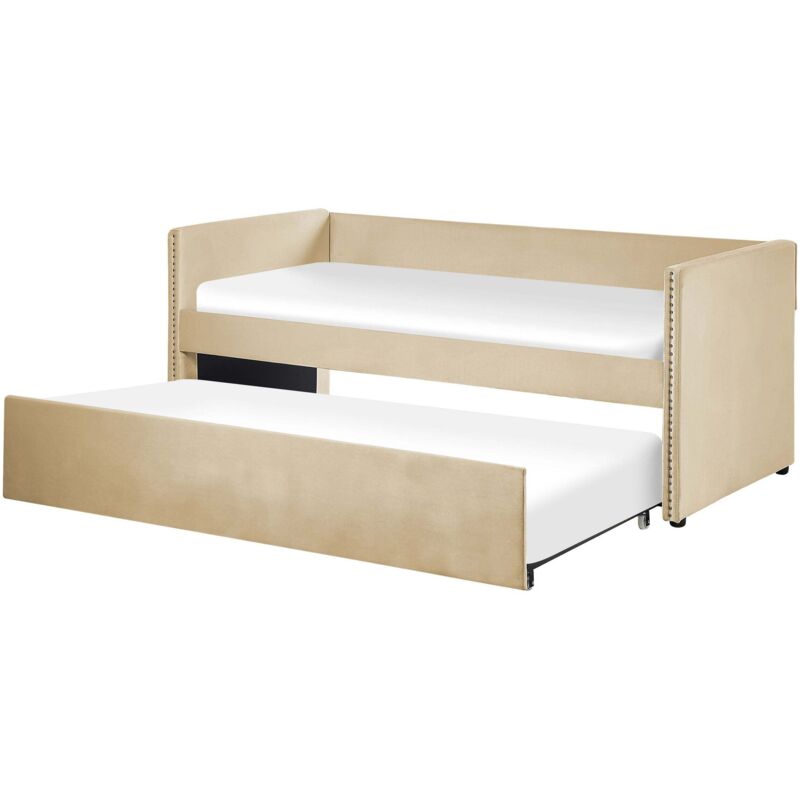 Beliani Ausziehbett Samtstoff Troyes 90 X 200 Cm Beige