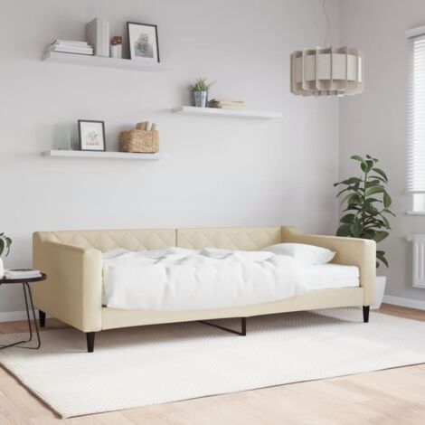 Tagesbett mit Matratze Creme 100x200 cm Stoff vidaXL