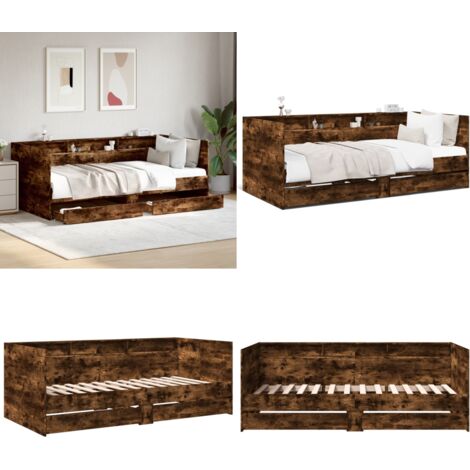 Tagesbett mit Schubladen ohne Matratze Räuchereiche 100x200 cm - Tagesbett - Holzbett - Wohnzimmermöbel - Schlafzimmermöbel - Gästebett - Home & Living