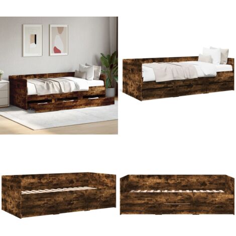Tagesbett mit Schubladen ohne Matratze Räuchereiche 100x200 cm - Tagesbett - Holzrahmen - Schlafsofa - Gästebett - Boxspringbett - Home & Living