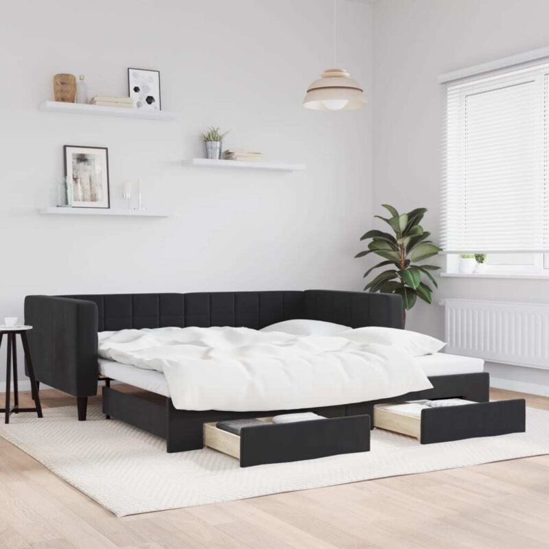 Tagesbett Ausziehbar Mit Schubladen Schwarz 100x200 Cm Samt Vidaxl