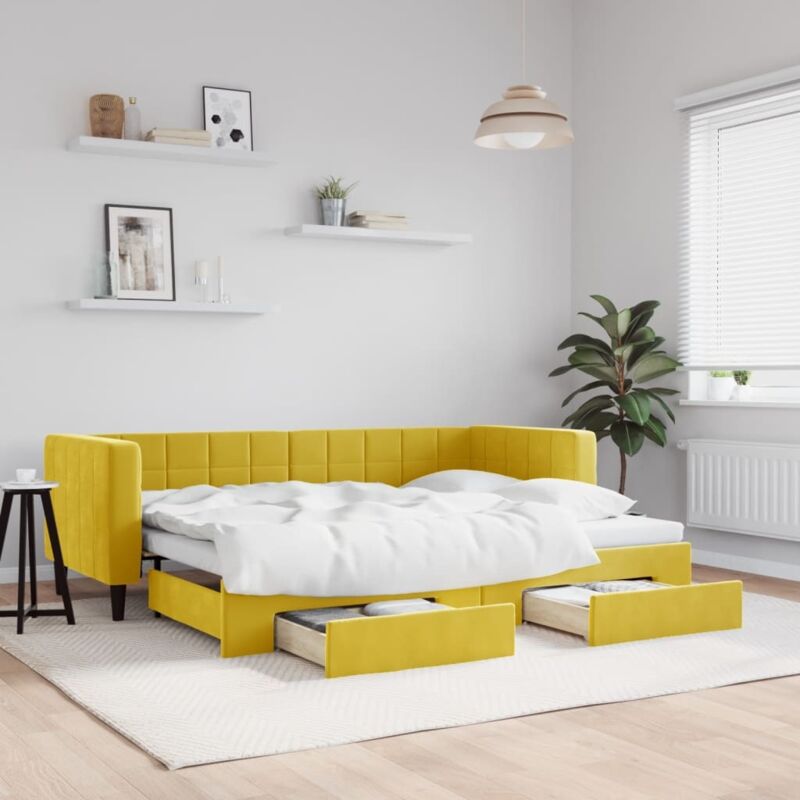 Tagesbett Ausziehbar Mit Schubladen Gelb 80x200 Cm Samt Vidaxl