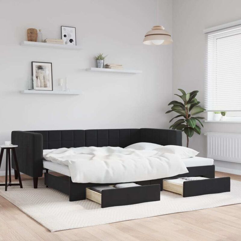Tagesbett Ausziehbar Mit Schubladen Schwarz 90x200 Cm Samt Vidaxl