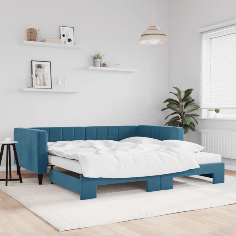 Tagesbett Ausziehbar Mit Matratzen Blau 100x200 Cm Samt Vidaxl