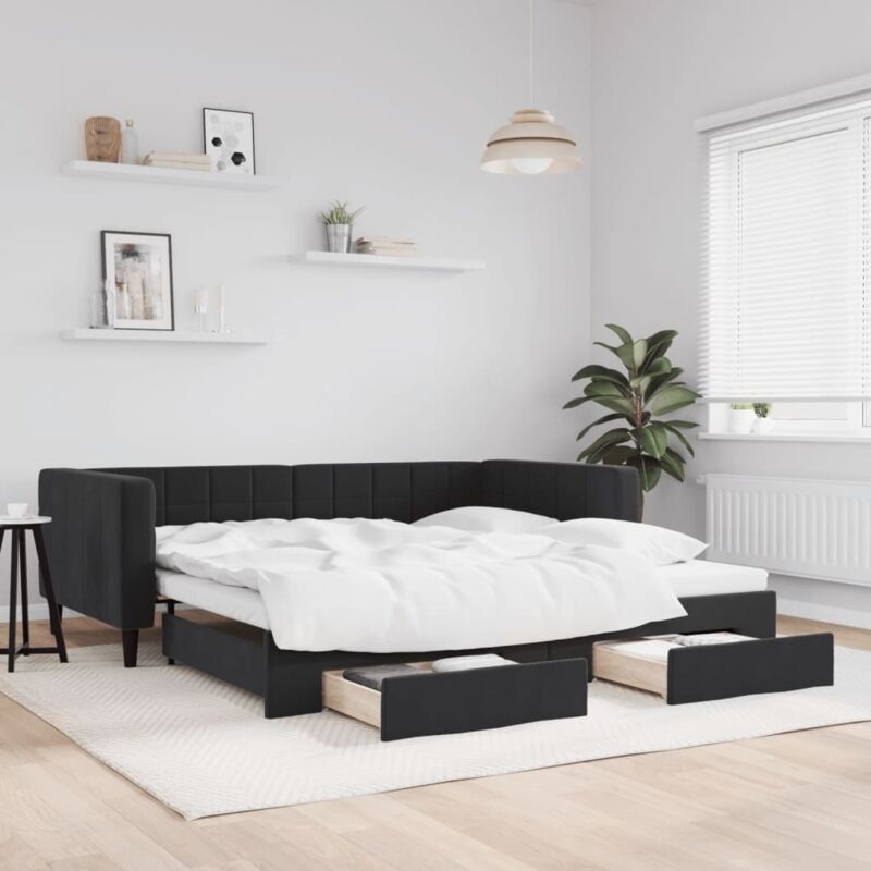 Tagesbett Ausziehbar Mit Schubladen Schwarz 90x190 Cm Samt Vidaxl