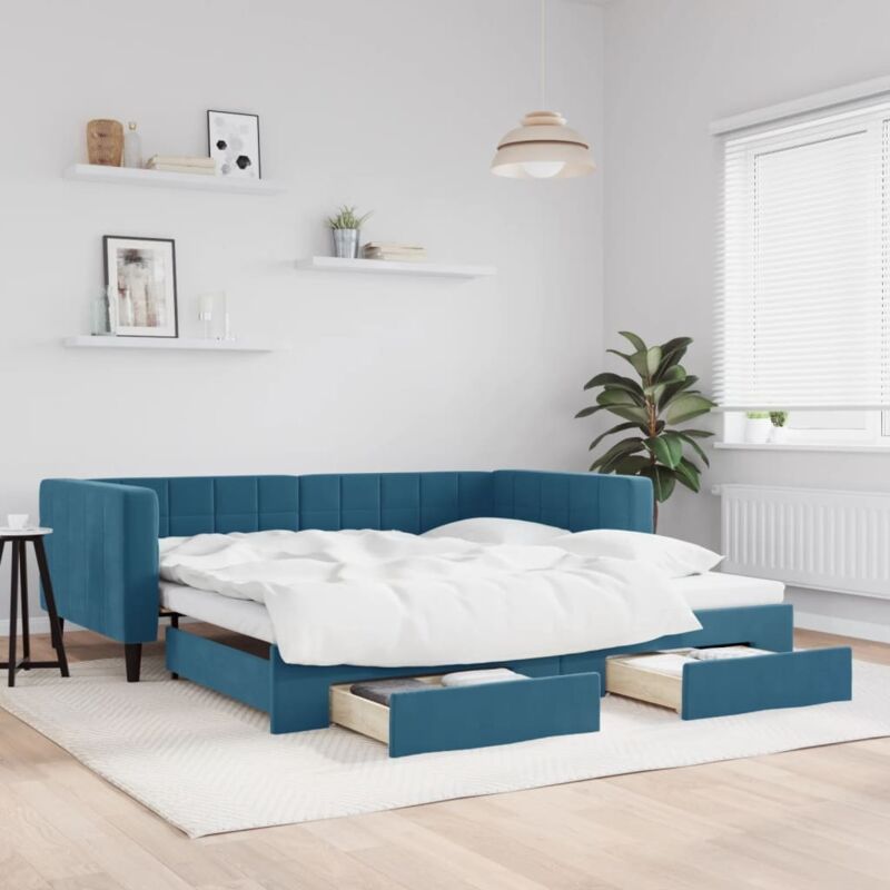 Tagesbett Ausziehbar Mit Schubladen Blau 100x200 Cm Samt Vidaxl