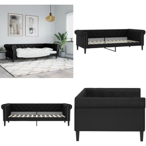 Tagesbett Schwarz 100x200 cm Kunstleder - Schlafsofa - Sofa Bett - Gästebett - Tagesbett - Wohnzimmer Möbel - Home & Living