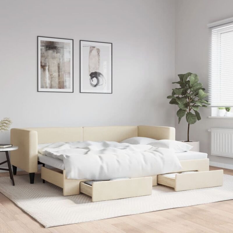 Tagesbett Ausziehbar Mit Schubladen Creme 80x200 Cm Stoff Vidaxl