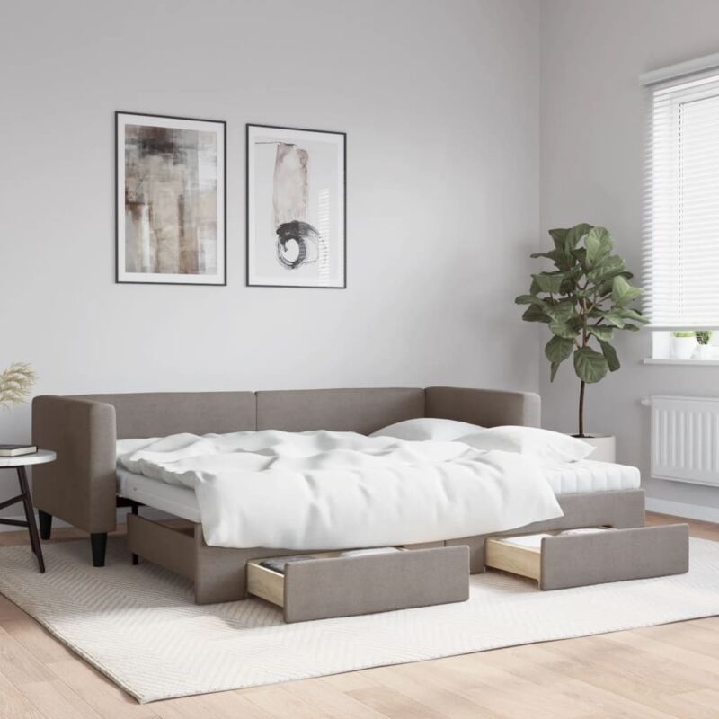 Tagesbett Ausziehbar Mit Schubladen Taupe 80x200 Cm Stoff Vidaxl