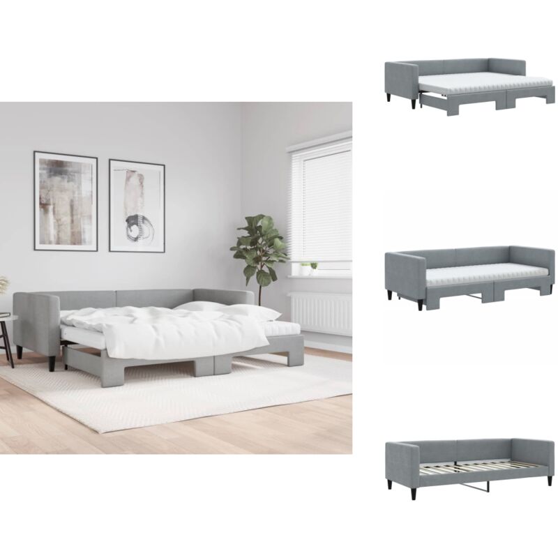 Tagesbett Ausziehbar Mit Matratze Hellgrau 90x200 Cm Stoff Vidaxl