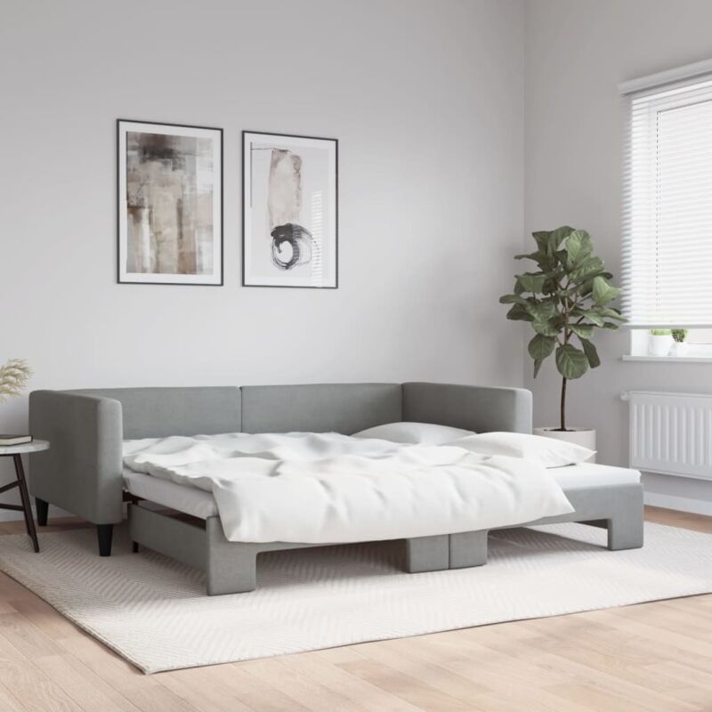 Tagesbett Ausziehbar Hellgrau 100x200 Cm Stoff Vidaxl