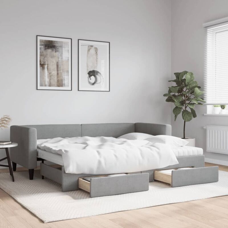 Tagesbett Ausziehbar Mit Schubladen Hellgrau 80x200 Cm Stoff Vidaxl