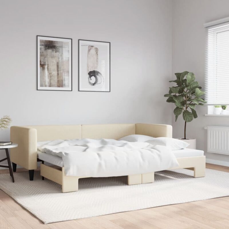 Tagesbett Ausziehbar Creme 80x200 Cm Stoff Vidaxl