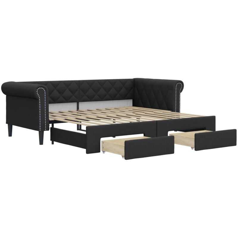 Tagesbett Ausziehbar Mit Schubladen Schwarz 90x200cm Kunstleder Vidaxl