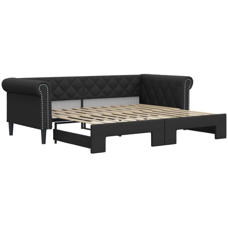 Tagesbett Ausziehbar Schwarz 90x200 Cm Kunstleder Vidaxl