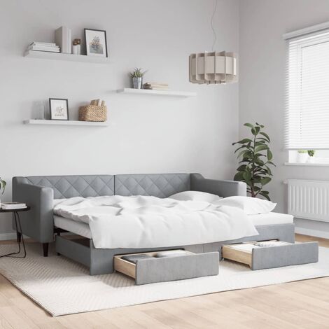 JINLEFU Tagesbett Ausziehbar mit Schubladen Hellgrau 90x200 cm Stoff vidaXL
