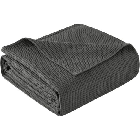 Tagesdecke 130x150 cm, Tagesdecke für Schlafzimmer oder Wohnzimmer, leichte Decke für den Sommer, Waffeldecke, Dunkelgrau