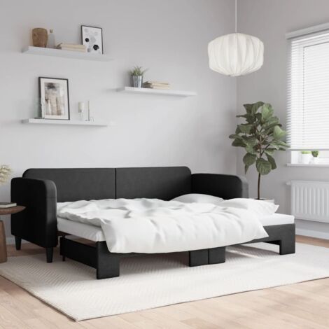 Tagessofa mit Ausziehbett schwarz 80x200 cm Stoff