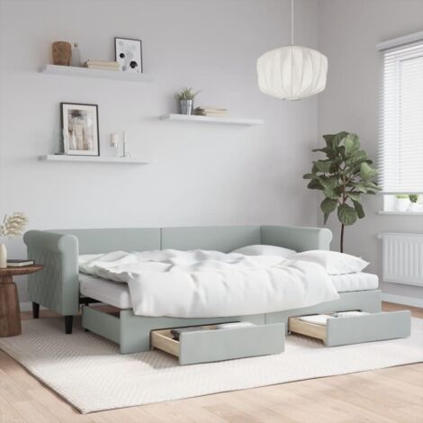 Tagessofa mit Ausziehbett und Schubladen grau 80x200cm Velours