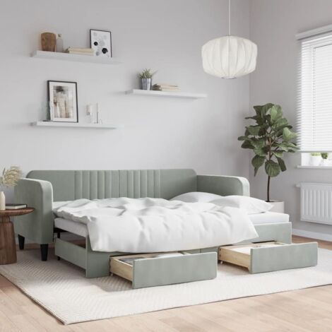 Tagestuhl mit ausziehbarem Bett und Schubladen hellgrau 80x200cm Samt
