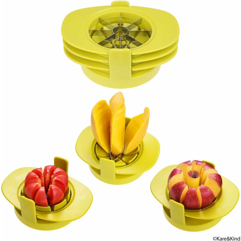 Image of Taglia mele/pomodoro/mango - Set di 3 - La base robusta tiene in posizione frutta/verdura - Lame affilate in acciaio inossidabile