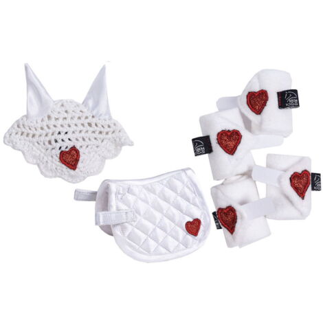 Taglia unica, bianco e blu scuro: Set fasce cuffia e sottosella giocattolo per cavallini peluches Cuddle Pony