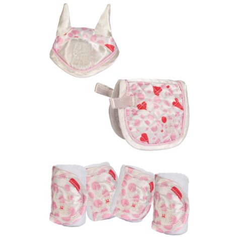 Taglia unica, bianco e rosa: Set cuffia sottosella e fasce per cavallino giocattolo Cuddle Pony