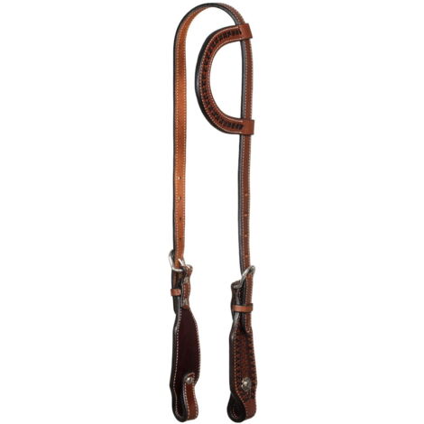 taglia unica, Chestnut: Testiera western ad orecchio in cuoio con cucitura a contrasto modello x-stitch