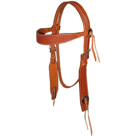 Taglia unica, Chocolat: Bandeau western en cuir avec fronts larges et vannerie