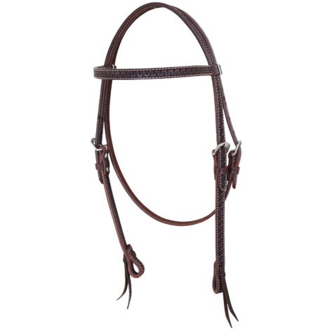 Taglia unica, Cognac: Testiera western in cuoio con frontalino diritto lavorazione snake