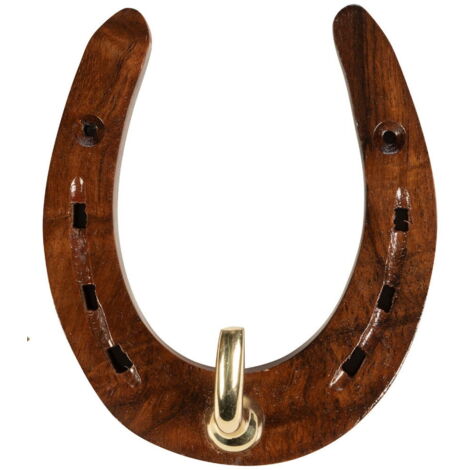 Taglia unica, legno: Portabriglia in legno e ottone a forma di ferro di cavallo