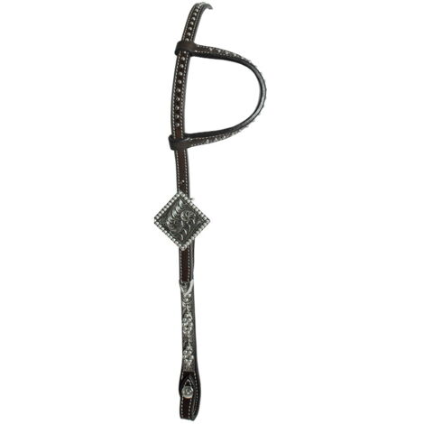 Taglia unica, Marron: Bandeau western en cuir argentin avec clous et décoration argentée