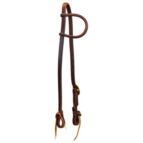 taglia unica, marrone dark oil: Testiera western in cuoio 5/8" ad orecchio con fibbia singola per cavalli